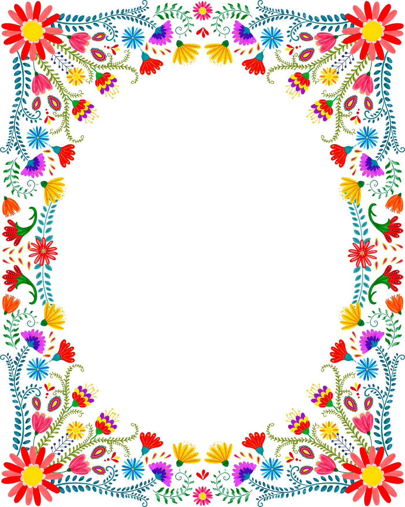 Watercolor mexican flower frame
